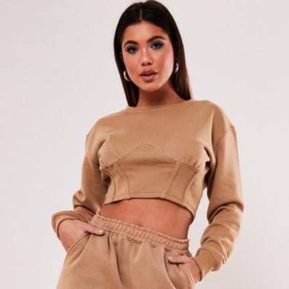 Camel corset detail cropped sweatshirt